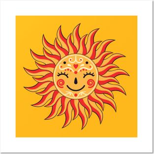 Smiling sun with closed eyes Posters and Art